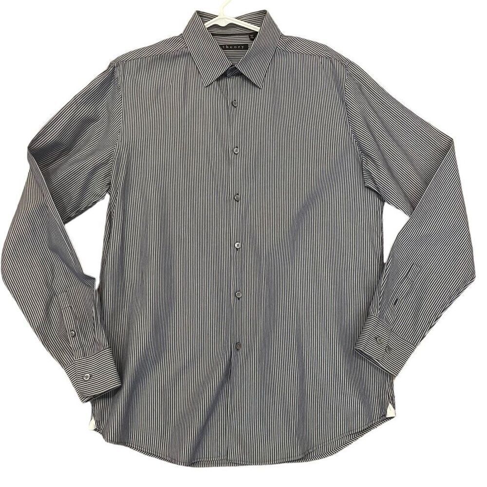 Theory Men’s Blue and‎ White Striped Dress Shirt Size Large